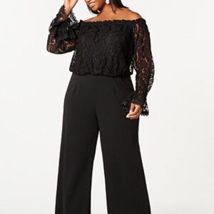 Adrianna Papell Plus Size Off-The-Shoulder Lace Jumpsuit Size 16